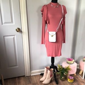 Long sleeve pink dress with arm detail